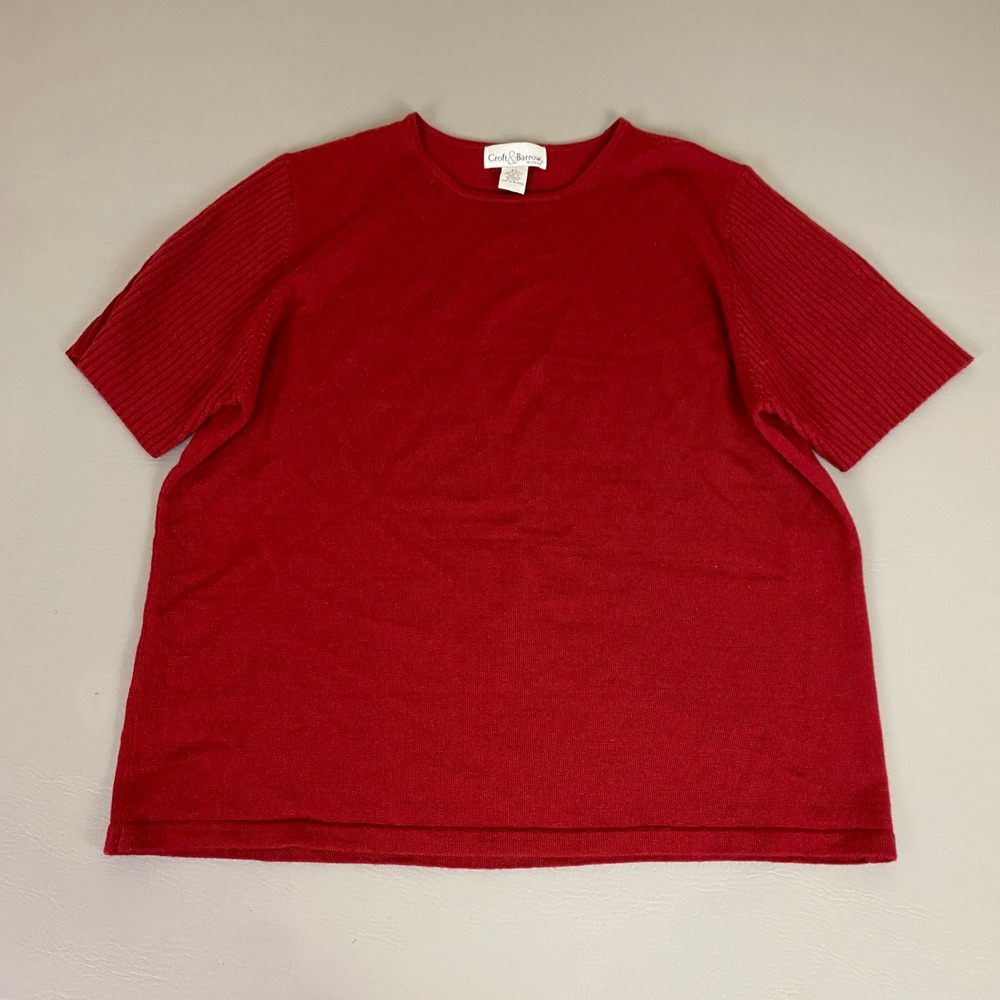 Croft & Barrow Sweater Women's Plus Size 2X Solid Red Short Sleeve Wool Blend